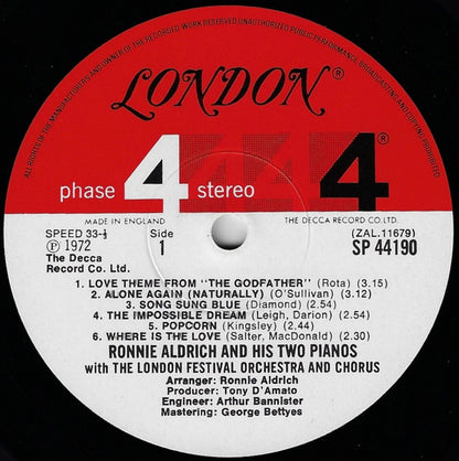 Ronnie Aldrich And His Two Pianos With The London Festival Orchestra And The London Festival Chorus : Come To Where The Love Is (LP, Gat)