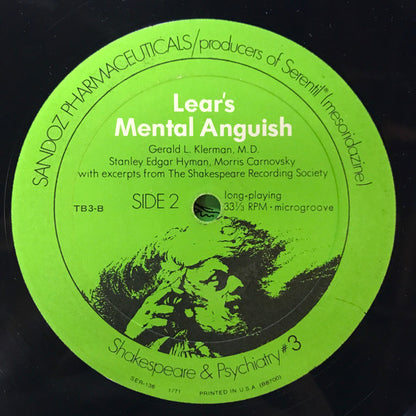 Gerald L. Klerman, M.D., Morris Carnovsky, Stanley Edgar Hyman : Lear's Mental Anguish (12")