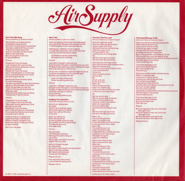 Air Supply : The One That You Love (LP, Album, Ter)