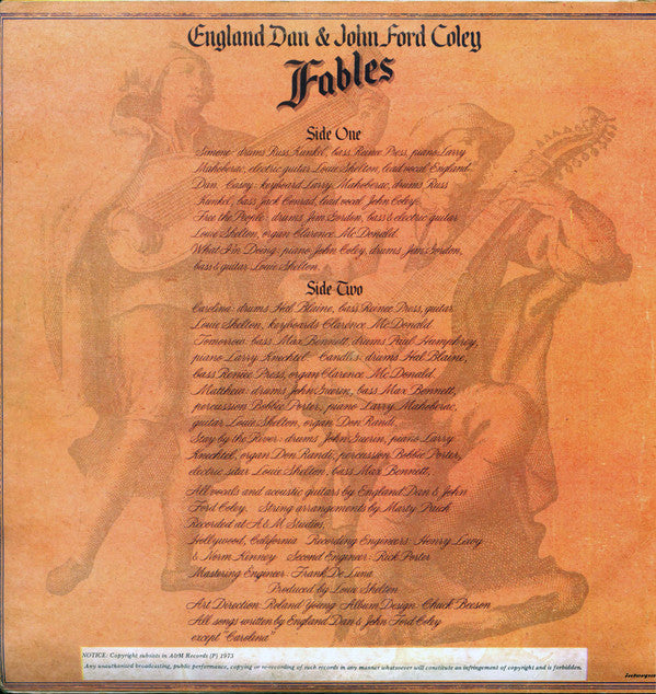 England Dan & John Ford Coley : Fables (LP, Album)