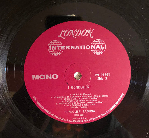 I Gondolieri : Songs Of Venice (LP, Album, Mono)