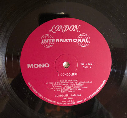 I Gondolieri : Songs Of Venice (LP, Album, Mono)