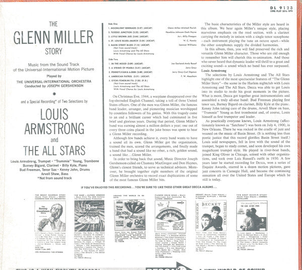 The Universal-International Orchestra / Louis Armstrong And His All-Stars : The Glenn Miller Story (Music From The Sound Track) (LP, Album, Mono)