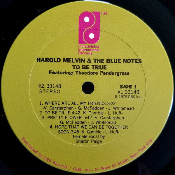 Harold Melvin And The Blue Notes Featuring Teddy Pendergrass : To Be True (LP, Album, Pit)