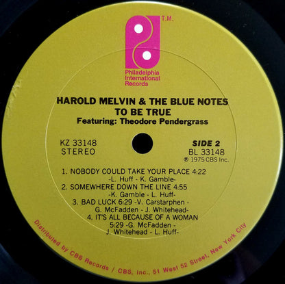 Harold Melvin And The Blue Notes Featuring Teddy Pendergrass : To Be True (LP, Album, Pit)