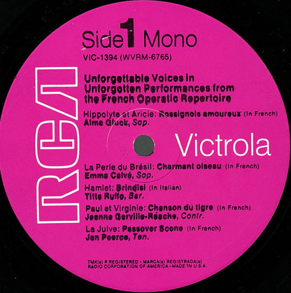 Various : Immortal Performances - Unforgettable Voices In Unforgotten Performances From The French Operatic Repertoire (LP, Comp, Mono)