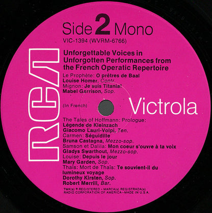 Various : Immortal Performances - Unforgettable Voices In Unforgotten Performances From The French Operatic Repertoire (LP, Comp, Mono)