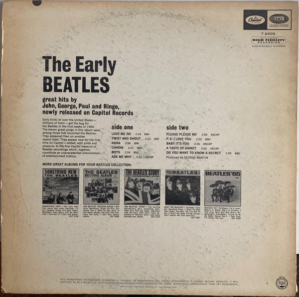 The Beatles : The Early Beatles (LP, Album, Comp, Mono, RP)