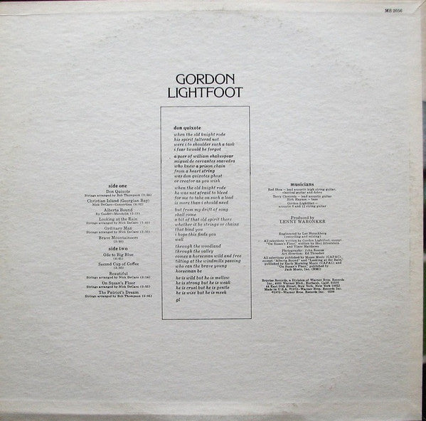 Gordon Lightfoot : Don Quixote (LP, Album, Pit)