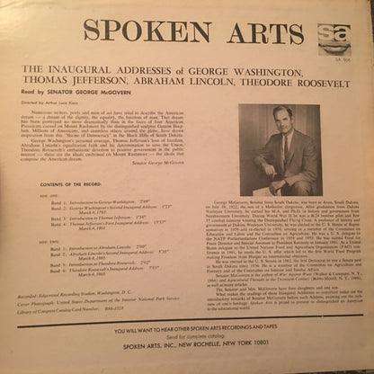 George Stanley McGovern : The Inaugural Addresses Of George Washington, Thomas Jefferson, Abraham Lincoln, Theodore Roosevelt (LP)