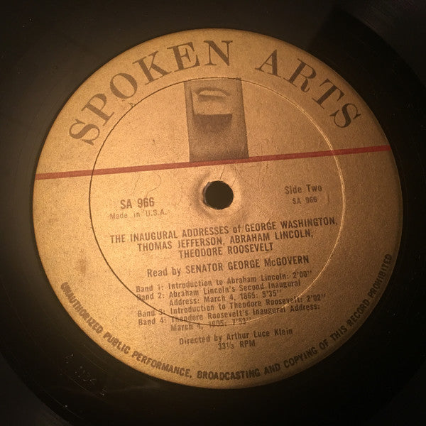 George Stanley McGovern : The Inaugural Addresses Of George Washington, Thomas Jefferson, Abraham Lincoln, Theodore Roosevelt (LP)