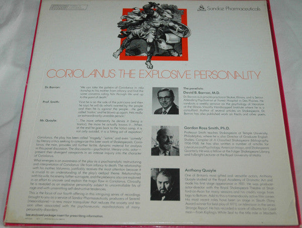 Anthony Quayle, David B. Barron, M.D., Gordon Ross Smith, Ph.D. : Coriolanus: The Explosive Personality (12")