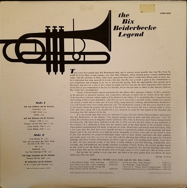 Bix Beiderbecke : The Bix Beiderbecke Legend (LP, Comp, Mono, Ind)