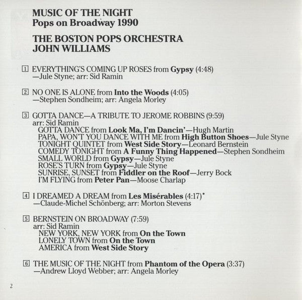 The Boston Pops Orchestra, John Williams (4) : Music Of The Night (Pops On Broadway 1990) (CD, Album)