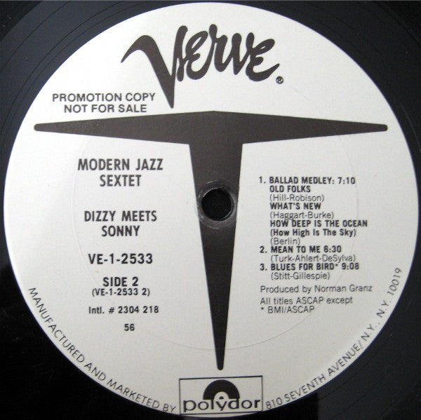 The Modern Jazz Sextet : Dizzy Meets Sonny (LP, Album, Mono, Promo, RE)