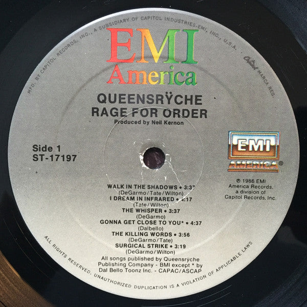 Queensrÿche : Rage For Order (LP, Album, Bla)
