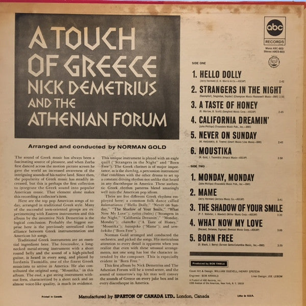 Nick Demetrius And The Athenian Forum : A Touch Of Greece (LP)