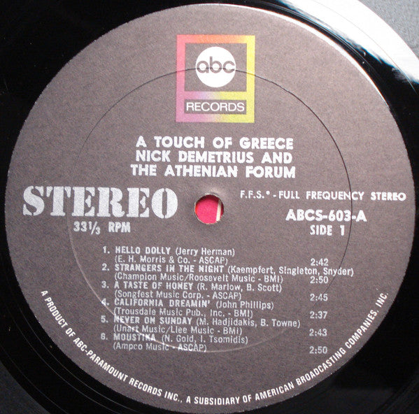 Nick Demetrius And The Athenian Forum : A Touch Of Greece (LP)