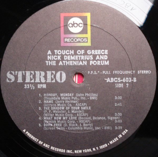 Nick Demetrius And The Athenian Forum : A Touch Of Greece (LP)