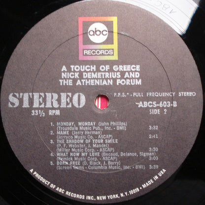 Nick Demetrius And The Athenian Forum : A Touch Of Greece (LP)