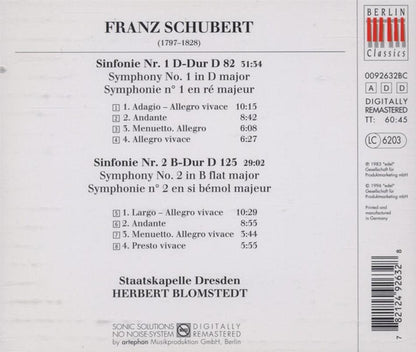Franz Schubert - Staatskapelle Dresden, Herbert Blomstedt : Symphonies Nos. 1 • 2 (CD, Album, RE, RM)