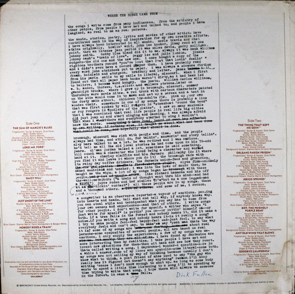 Dick Feller : Dick Feller Wrote... (LP, Album, Ter)