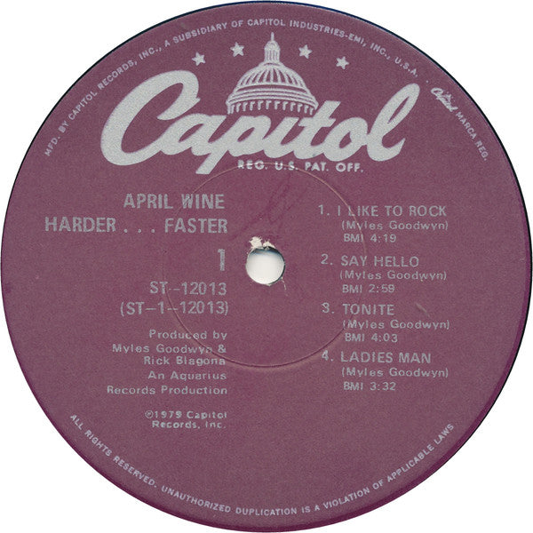 April Wine : Harder.....Faster (LP, Album, Jac)