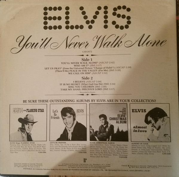 Elvis Presley : You'll Never Walk Alone (LP, Album, Comp, Mono, RE, Glo)