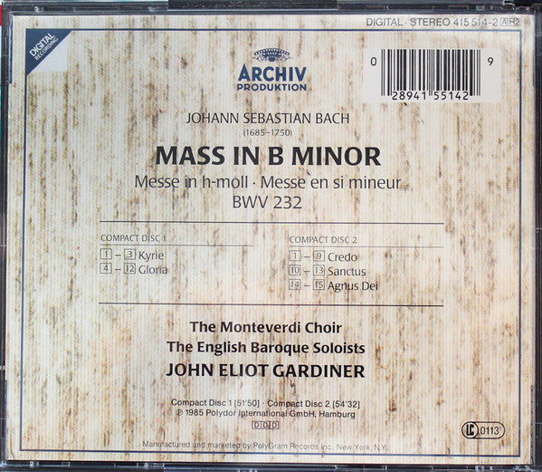 Johann Sebastian Bach - John Eliot Gardiner : Mass In B Minor = Messe In H-moll = Messe En Si Mineur  (2xCD)
