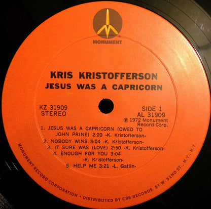 Kris Kristofferson : Jesus Was A Capricorn (LP, Album, Ter)