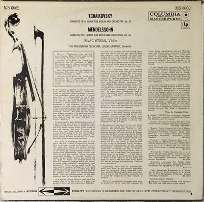 Isaac Stern, The Philadelphia Orchestra, Eugene Ormandy, Pyotr Ilyich Tchaikovsky, Felix Mendelssohn-Bartholdy : Violin Concerto In D Major / Violin Concerto In E Minor (LP, RE)