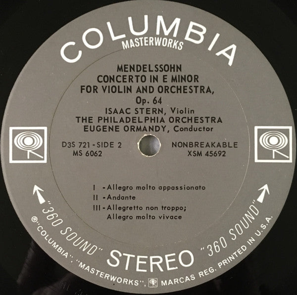 Isaac Stern, The Philadelphia Orchestra, Eugene Ormandy, Pyotr Ilyich Tchaikovsky, Felix Mendelssohn-Bartholdy : Violin Concerto In D Major / Violin Concerto In E Minor (LP, RE)