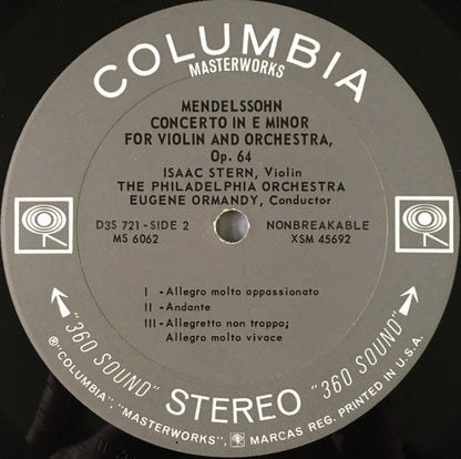 Isaac Stern, The Philadelphia Orchestra, Eugene Ormandy, Pyotr Ilyich Tchaikovsky, Felix Mendelssohn-Bartholdy : Violin Concerto In D Major / Violin Concerto In E Minor (LP, RE)