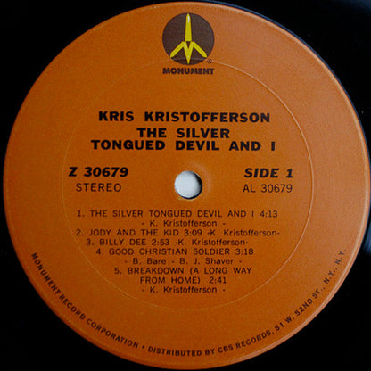 Kris Kristofferson : The Silver Tongued Devil And I (LP, Album, Ter)