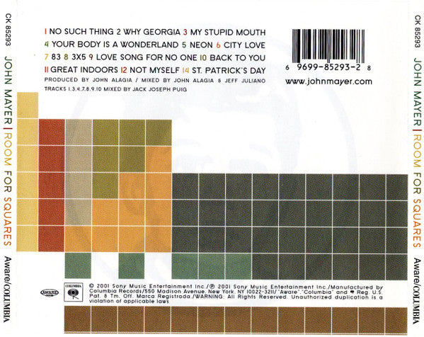 John Mayer : Room For Squares (CD, Album)