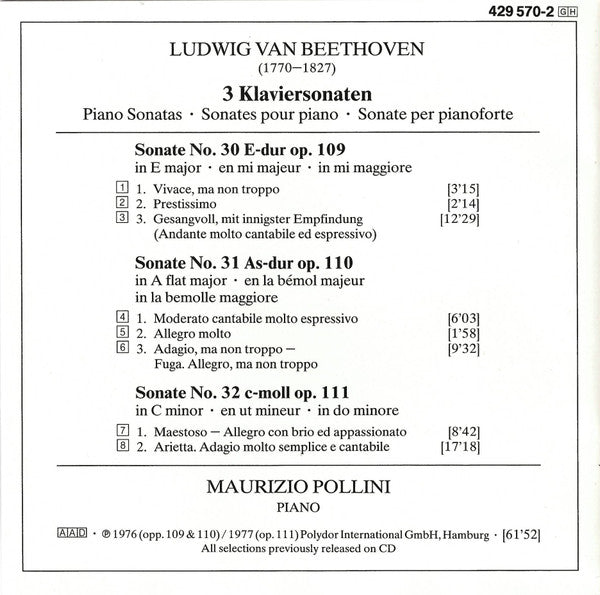 Ludwig van Beethoven • Maurizio Pollini : Sonaten Opp. 109・110・111 (CD, Comp)