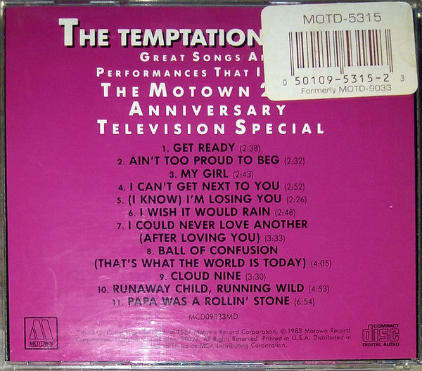 The Temptations : Great Songs And Performces That Inspired The Motown 25th Anniversary T.V. Special (CD, Comp, RE, RM)