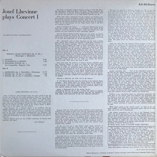 Josef Lhevinne : Josef Lhevinne Plays Concert I (LP, Album)