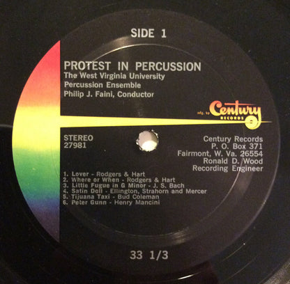 The West Virginia University Percussion Ensemble Conducted By Philip J. Faini : Protest In Percussion (LP, Album)