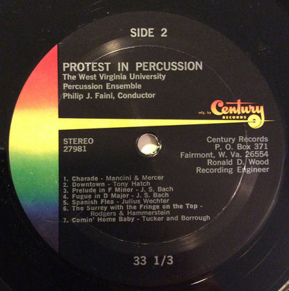 The West Virginia University Percussion Ensemble Conducted By Philip J. Faini : Protest In Percussion (LP, Album)