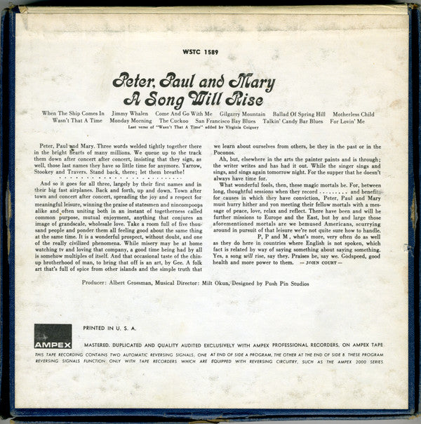 Peter, Paul & Mary : A Song Will Rise (Reel, 4tr Stereo, 7" Reel, Album, Amp)