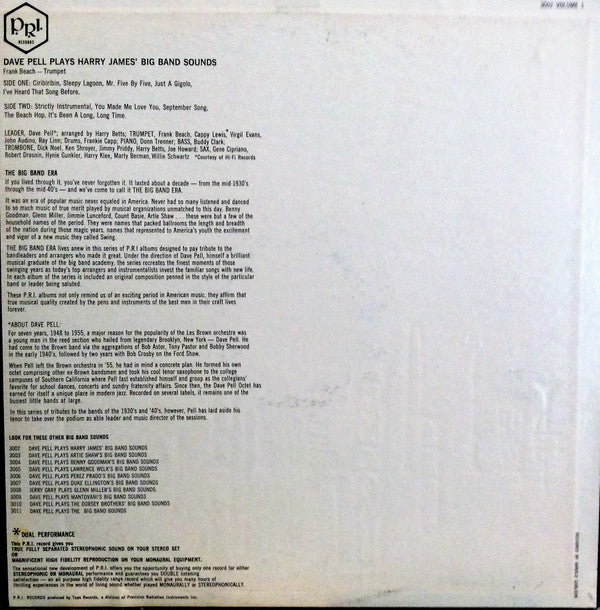 Dave Pell's Big Band : Plays Harry James' Big Band Sounds (LP, Album, Yel)