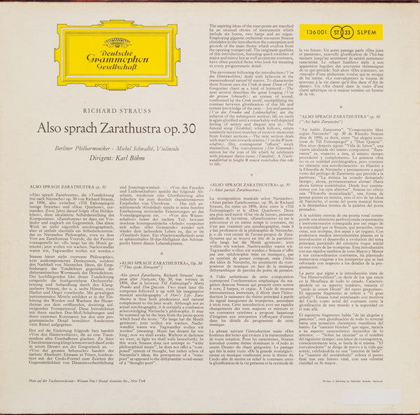 Richard Strauss - Berliner Philharmoniker, Karl Böhm : Also Sprach Zarathustra, Op. 30 (LP)