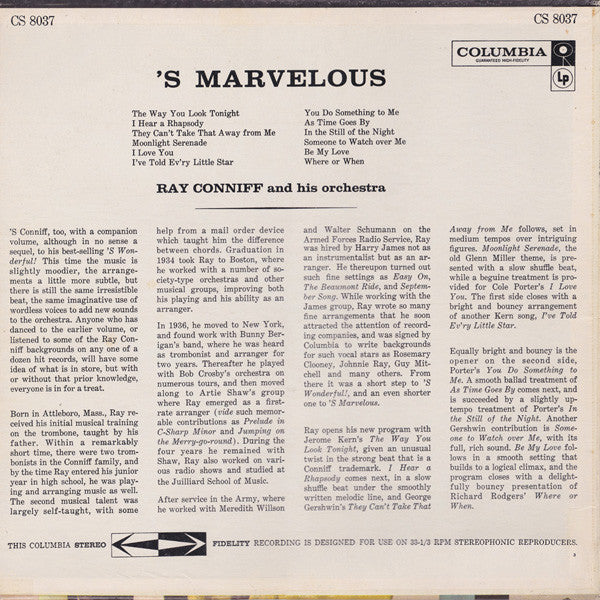 Ray Conniff & His Orchestra : 'S Marvelous (LP, Album, RE)