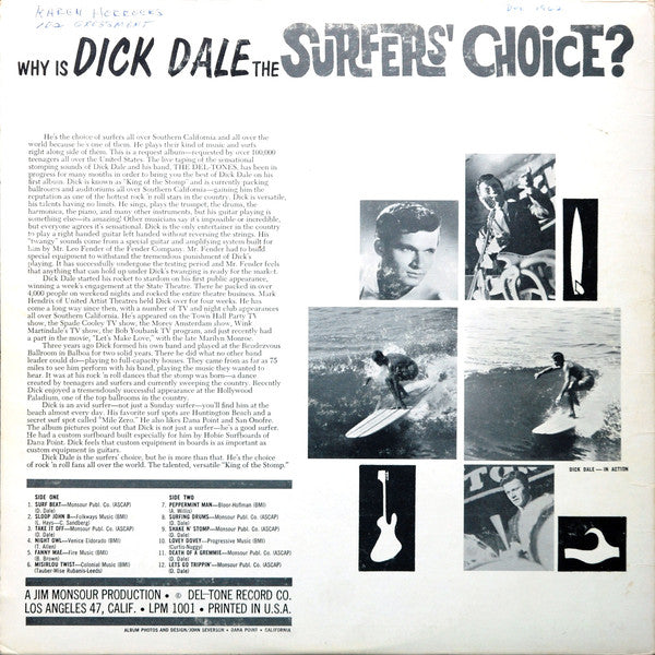 Dick Dale & His Del-Tones : Surfers' Choice (LP, Album, Mono)