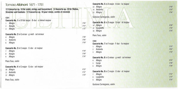 Tomaso Albinoni, I Solisti Veneti, Claudio Scimone : 12 Concertos Op.10 For Violin, Strings And Harpsicord (2xCD, RM)