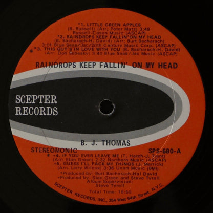 B.J. Thomas : Raindrops Keep Fallin' On My Head (LP, Album, Kee)