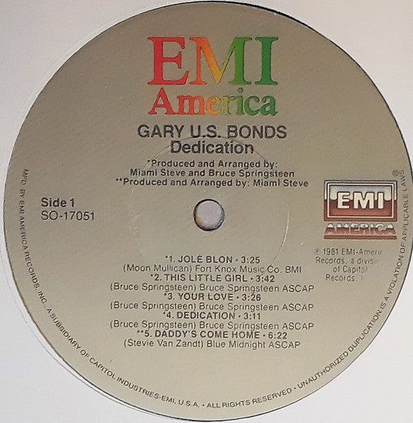 Gary U.S. Bonds : Dedication (LP, Album)