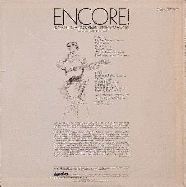 José Feliciano : Encore! José Feliciano's Finest Performances (LP, Album, Hol)