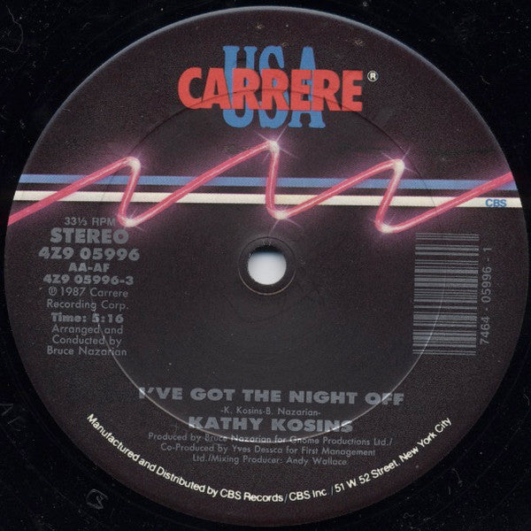 Kathy Kosins : I've Got The Night Off (12")